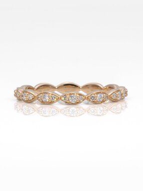 Natural Earth-Mined Diamond Accent Milgrain Band in Solid 14K Yellow Gold